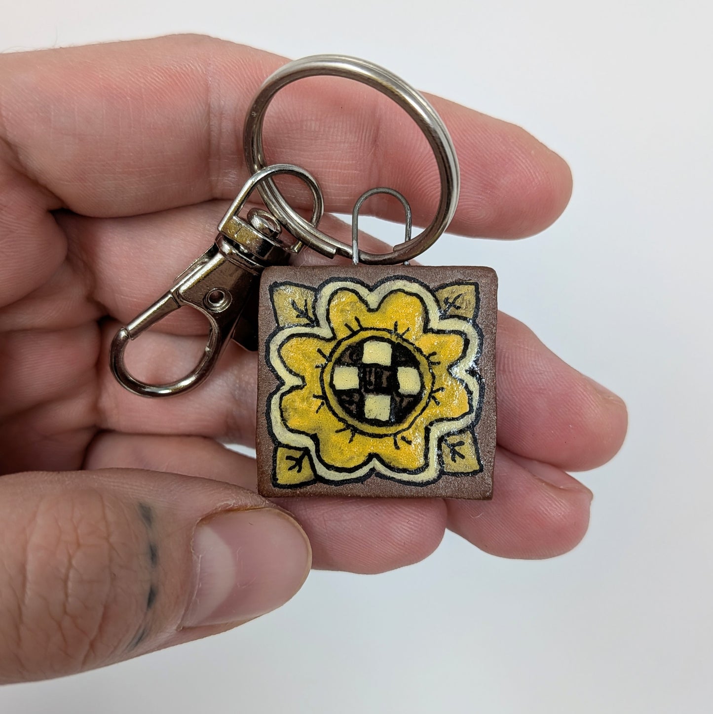 Checkered Flower Ceramic Charm