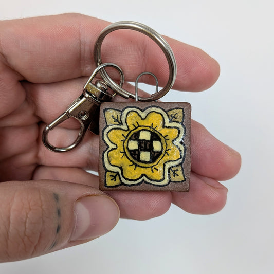 Checkered Flower Ceramic Charm