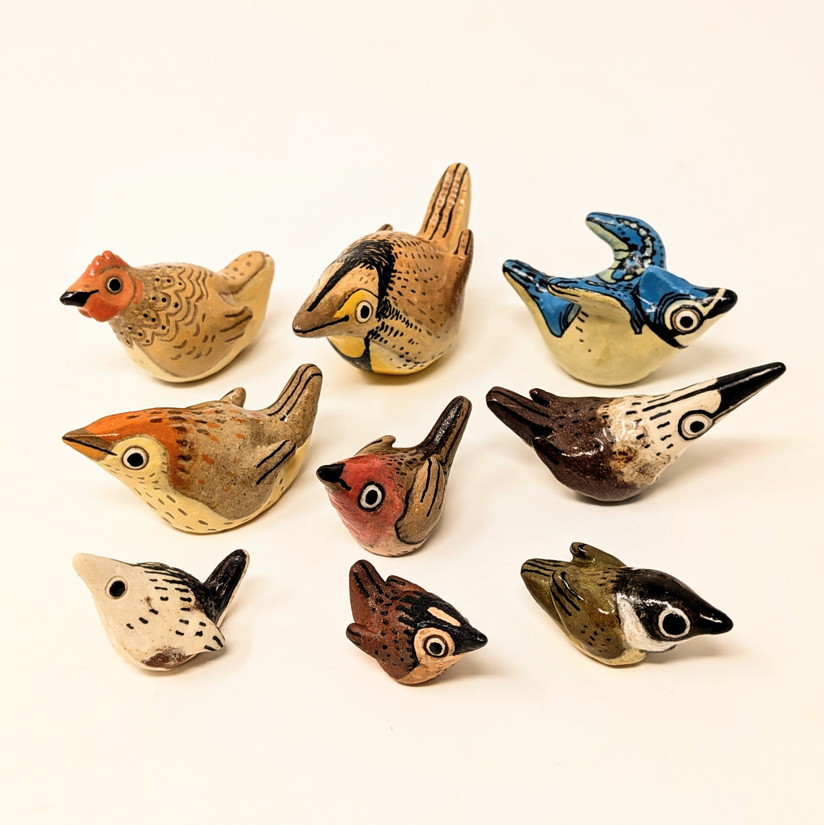 Sitting Birds Ceramic Sculptures